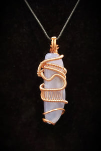 Copper wrapped Blue Chalcedony